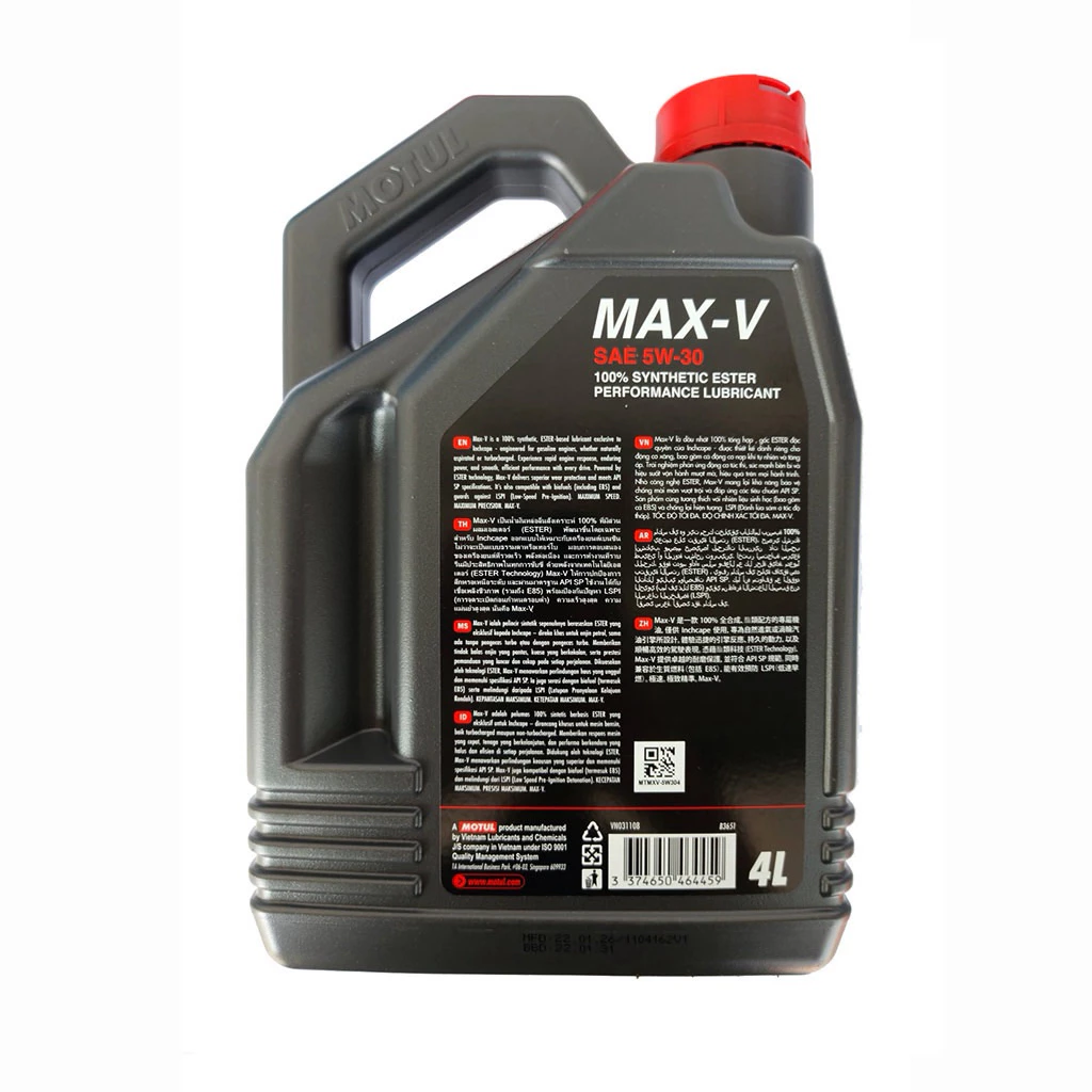 Motul MAX-V 5W30 Engine Oil 4L 100% Synthetic Petrol Hybrid Car Lubricant - Image 2